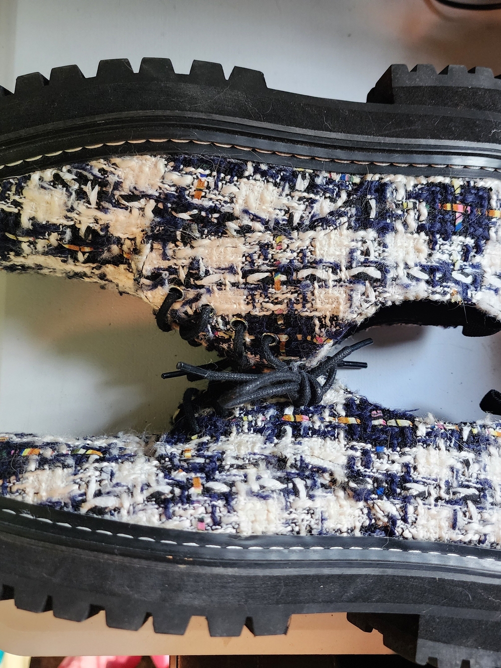 Steve Madden Navy & White Tweed Oxfords - Picture 3 of 8